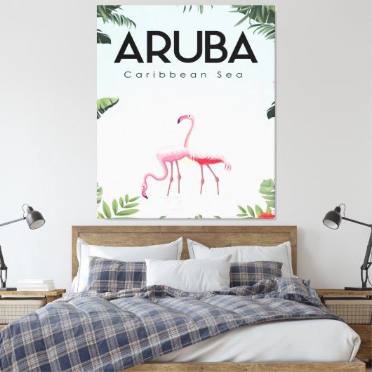 Aruba Caribisch Zee Flamingo | Grappige Flamingo Canvas Afdruk (Insitu (Slaapkamer))