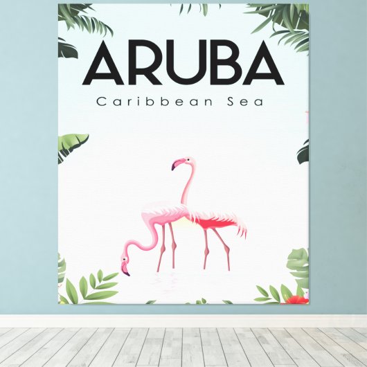 Aruba Caribisch Zee Flamingo | Grappige Flamingo Canvas Afdruk (Insitu (Houten vloer))
