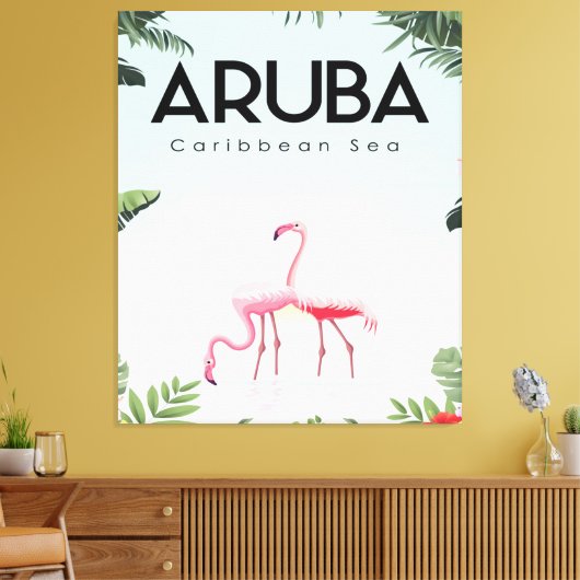 Aruba Caribisch Zee Flamingo | Grappige Flamingo Canvas Afdruk (Insitu (Woonkamer))