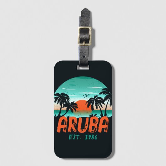Aruba Caribisch Zee  Retro Sunset Souvenirs Bagagelabel (Voorkant (verticaal))