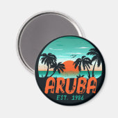 Aruba Caribisch Zee  Retro Sunset Souvenirs Magneet (Voorkant / Achterkant)