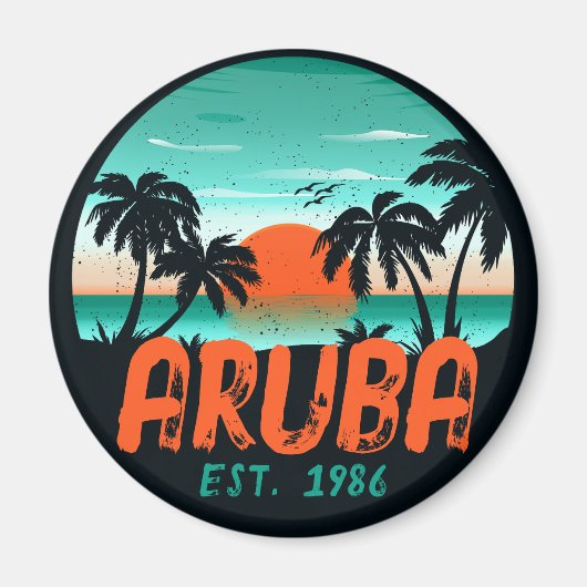 Aruba Caribisch Zee  Retro Sunset Souvenirs Magneet (Voorkant)