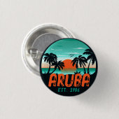 Aruba Caribisch Zee  Retro Sunset Souvenirs Ronde Button 3,2 Cm (Voorkant /achterkant)