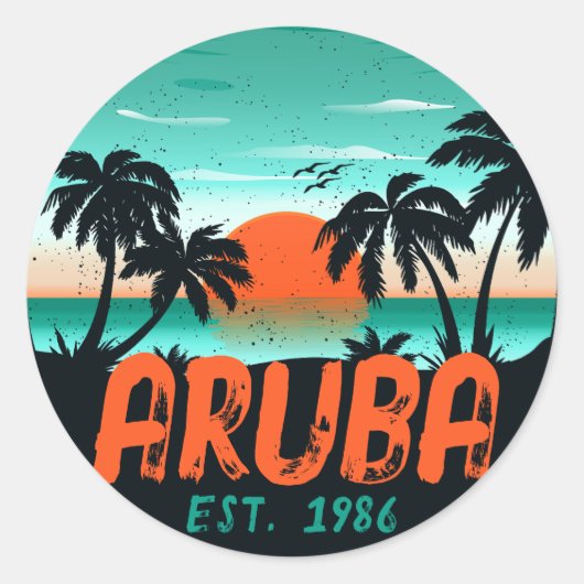 Aruba Caribisch Zee Retro Sunset Souvenirs Ronde Sticker (Voorkant)