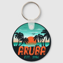 Aruba Caribisch Zee  Retro Sunset Souvenirs Sleutelhanger