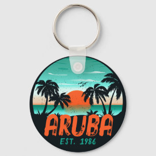 Aruba Caribisch Zee  Retro Sunset Souvenirs Sleutelhanger