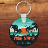 Aruba Caribisch Zee  Retro Sunset Souvenirs Sleutelhanger (Achterkant)