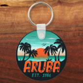 Aruba Caribisch Zee  Retro Sunset Souvenirs Sleutelhanger (Voorkant)
