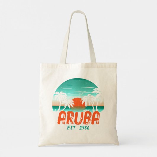 Aruba Caribisch Zee  Retro Sunset Souvenirs Tote Bag (Achterkant)