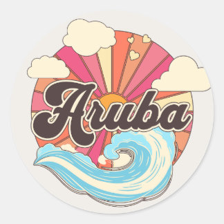 Aruba Caribische eilanden Retro 80s Beach Ronde Sticker