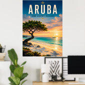 🌴 Aruba Caribische Strandreis ☀️ Poster (Thuiskantoor)