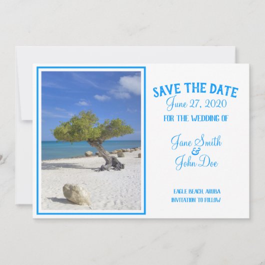 Aruba Destination Wedding Blue Divi Tree Save Save The Date (Voorkant)