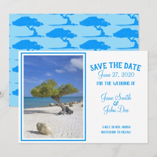 Aruba Destination Wedding Blue Divi Tree Save Save The Date (Voorkant / Achterkant)