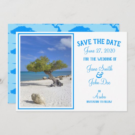 Aruba Destination Wedding Blue Divi Tree Save The Date (Voorkant / Achterkant)