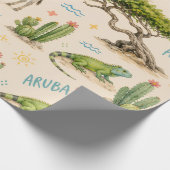 Aruba divi boom, ezel, leguaan, cactus cadeaupapier (Hoek)
