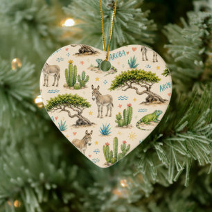 Aruba divi boom, ezel, leguaan, cactus keramisch ornament