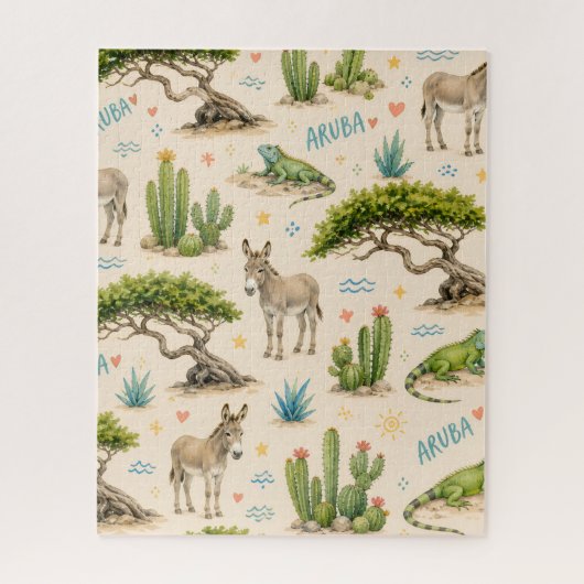 Aruba divi boom, ezel, leguaan, cactus legpuzzel (Verticaal)