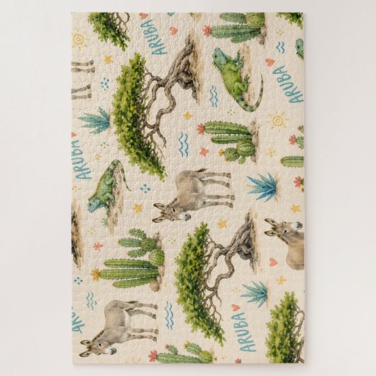 Aruba divi boom, ezel, leguaan, cactus legpuzzel (Verticaal)