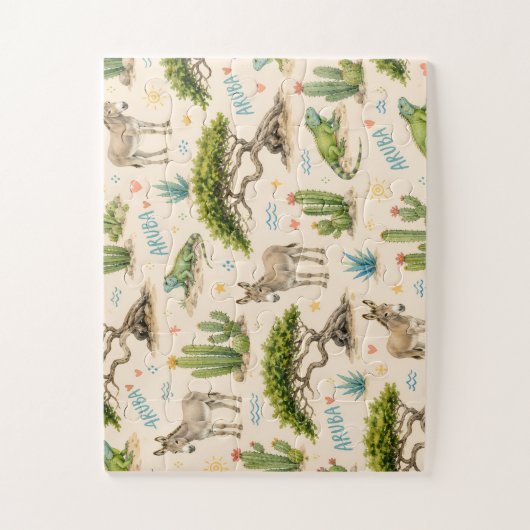 Aruba divi boom, ezel, leguaan, cactus legpuzzel (Verticaal)