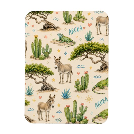 Aruba divi boom, ezel, leguaan, cactus magneet (Verticaal)