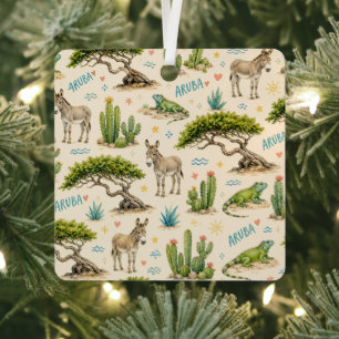 Aruba divi boom, ezel, leguaan, cactus metalen ornament
