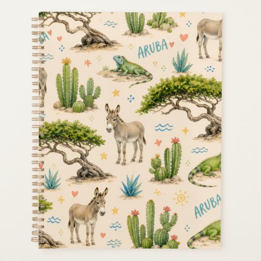 Aruba divi boom, ezel, leguaan, cactus planner (Voorkant)