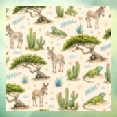Aruba divi boom, ezel, leguaan, cactus raamsticker (Vel 3)