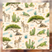 Aruba divi boom, ezel, leguaan, cactus raamsticker (Vel 2)