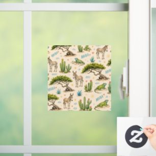 Aruba divi boom, ezel, leguaan, cactus raamsticker
