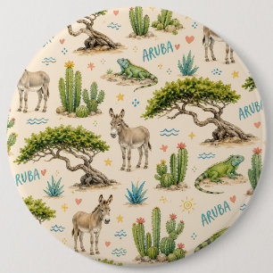Aruba divi boom, ezel, leguaan, cactus ronde button 6,0 cm