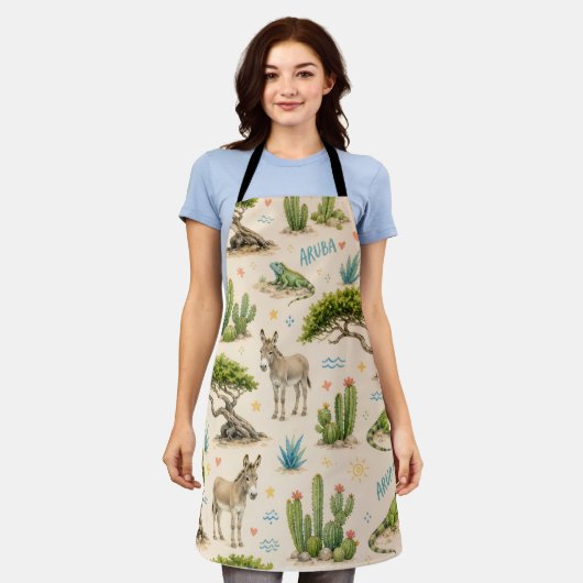 Aruba divi boom, ezel, leguaan, cactus schort (Gedragen)