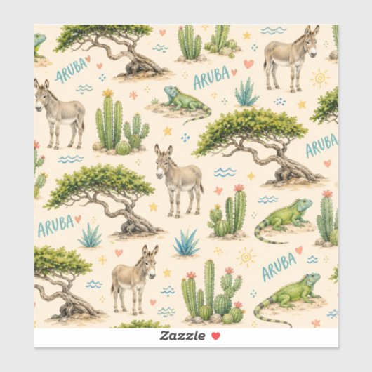 Aruba divi boom, ezel, leguaan, cactus sticker (Vel)