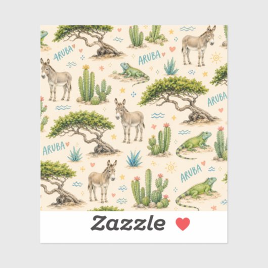 Aruba divi boom, ezel, leguaan, cactus sticker (Vel)