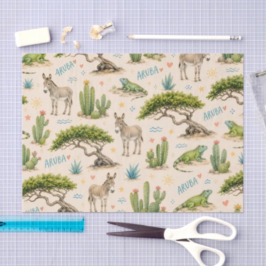 Aruba divi boom, ezel, leguaan, cactus tissuepapier (Craft)