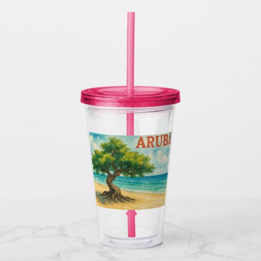 Aruba Divi Tree Eagle Beach aquarel Acryl Drinkbeker (Voorkant)