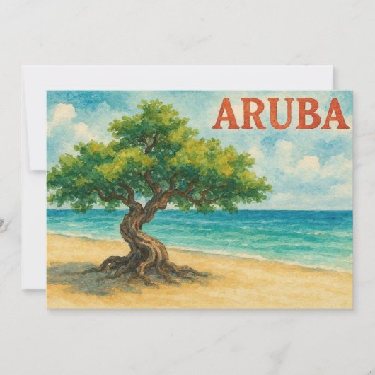 Aruba Divi Tree Eagle Beach aquarel Bedankkaart (Voorkant)