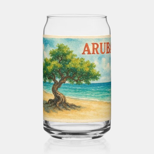 Aruba Divi Tree Eagle Beach aquarel Blikvorm Glas (Achterkant)