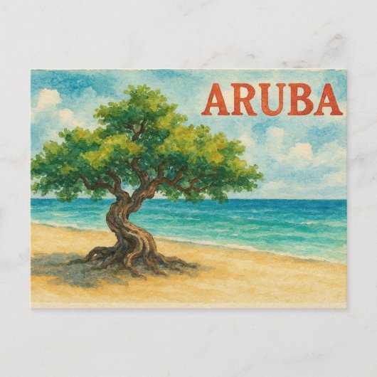 Aruba Divi Tree Eagle Beach aquarel Briefkaart (Voorkant)