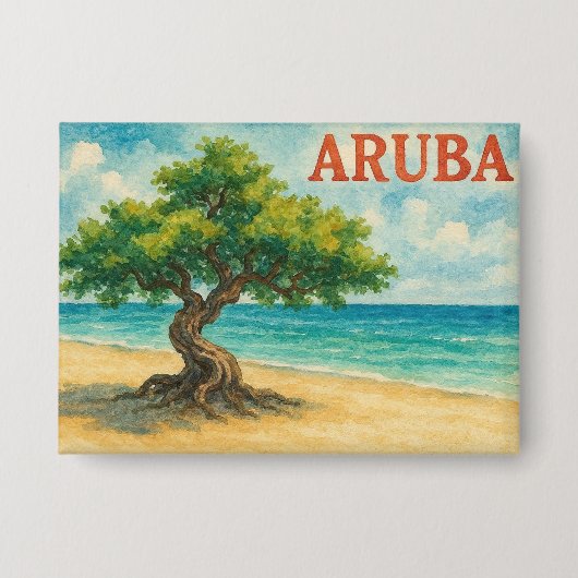 Aruba Divi Tree Eagle Beach aquarel Button (Voorkant)
