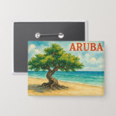 Aruba Divi Tree Eagle Beach aquarel Button (Voorkant / Achterkant)