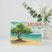 Aruba Divi Tree Eagle Beach aquarel Feestdagenkaart (Staand voorkant)