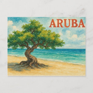 Aruba Divi Tree Eagle Beach aquarel Feestdagenkaart