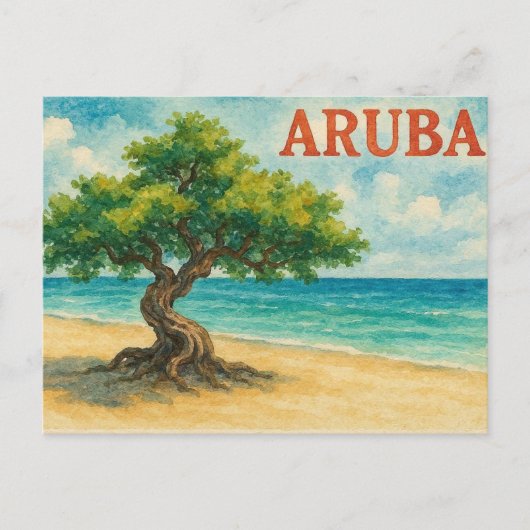 Aruba Divi Tree Eagle Beach aquarel Feestdagenkaart (Voorkant)