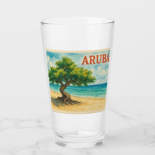 Aruba Divi Tree Eagle Beach aquarel Glas (Voorkant)