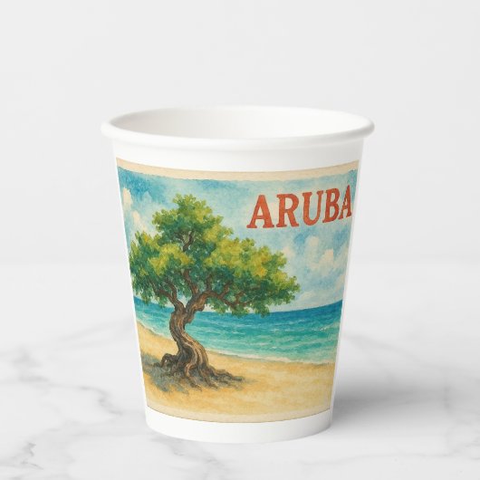 Aruba Divi Tree Eagle Beach aquarel Papieren Bekers (Voorkant)