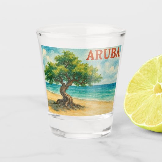 Aruba Divi Tree Eagle Beach aquarel Shot Glas (Voorkant)