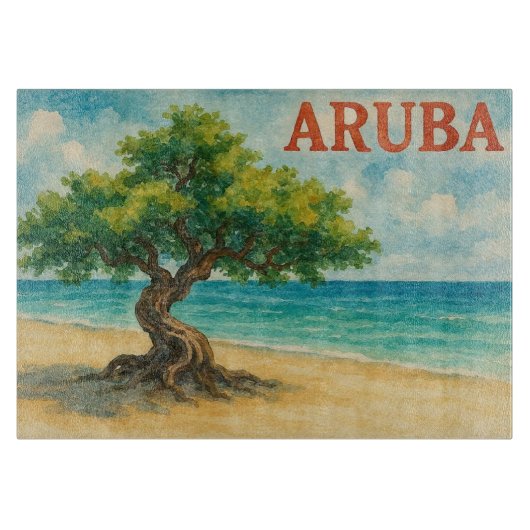 Aruba Divi Tree Eagle Beach aquarel Snijplank (Voorkant)
