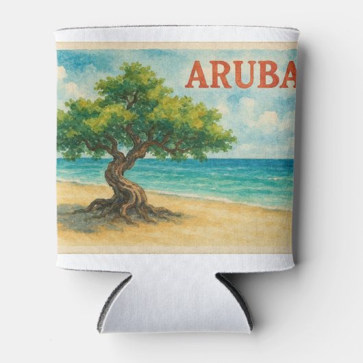 Aruba Divi Tree Eagle Beach watercolor Blikjeskoeler (Voorkant)
