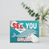 Aruba Dolphin - Retro Vintage Travel Briefkaart (Staand voorkant)