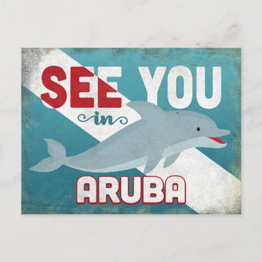 Aruba Dolphin - Retro Vintage Travel Briefkaart (Voorkant)